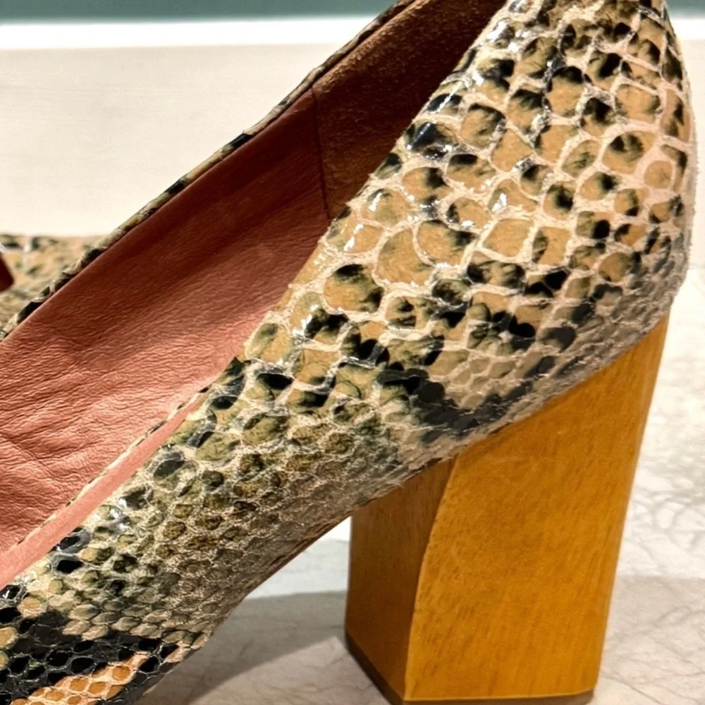 CORSO COMO metro leather PUMPS chunky wooden BLOCK snakeskin women’s 13 MOD NEW